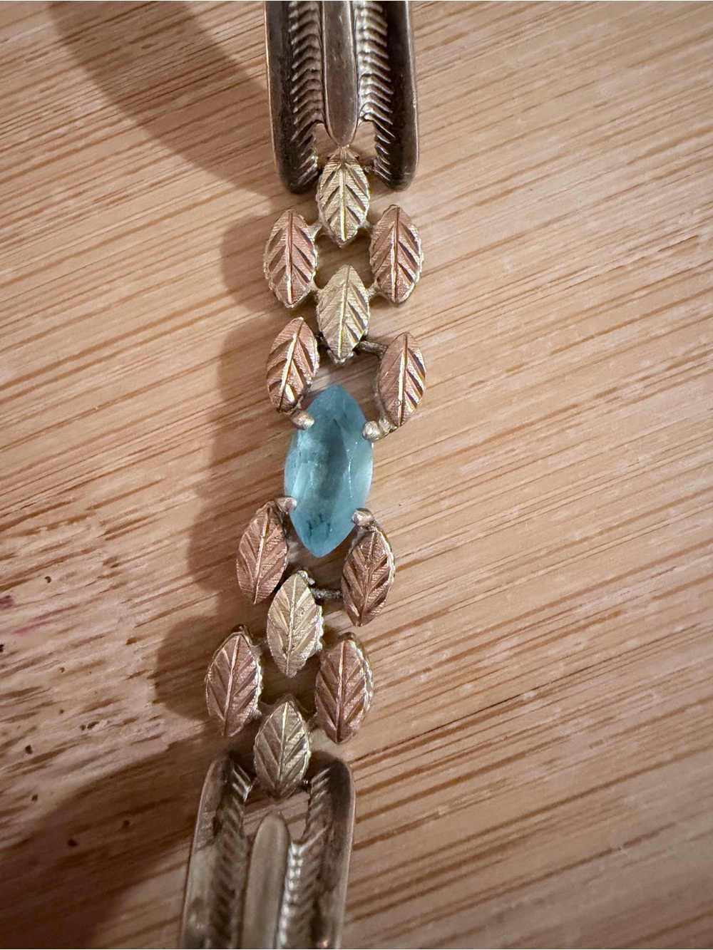 Black Hills Gold Sterling 12k Leaf Bracelet with Blue Stone